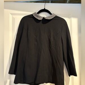 Talbots Ponte Plaid Collar Top